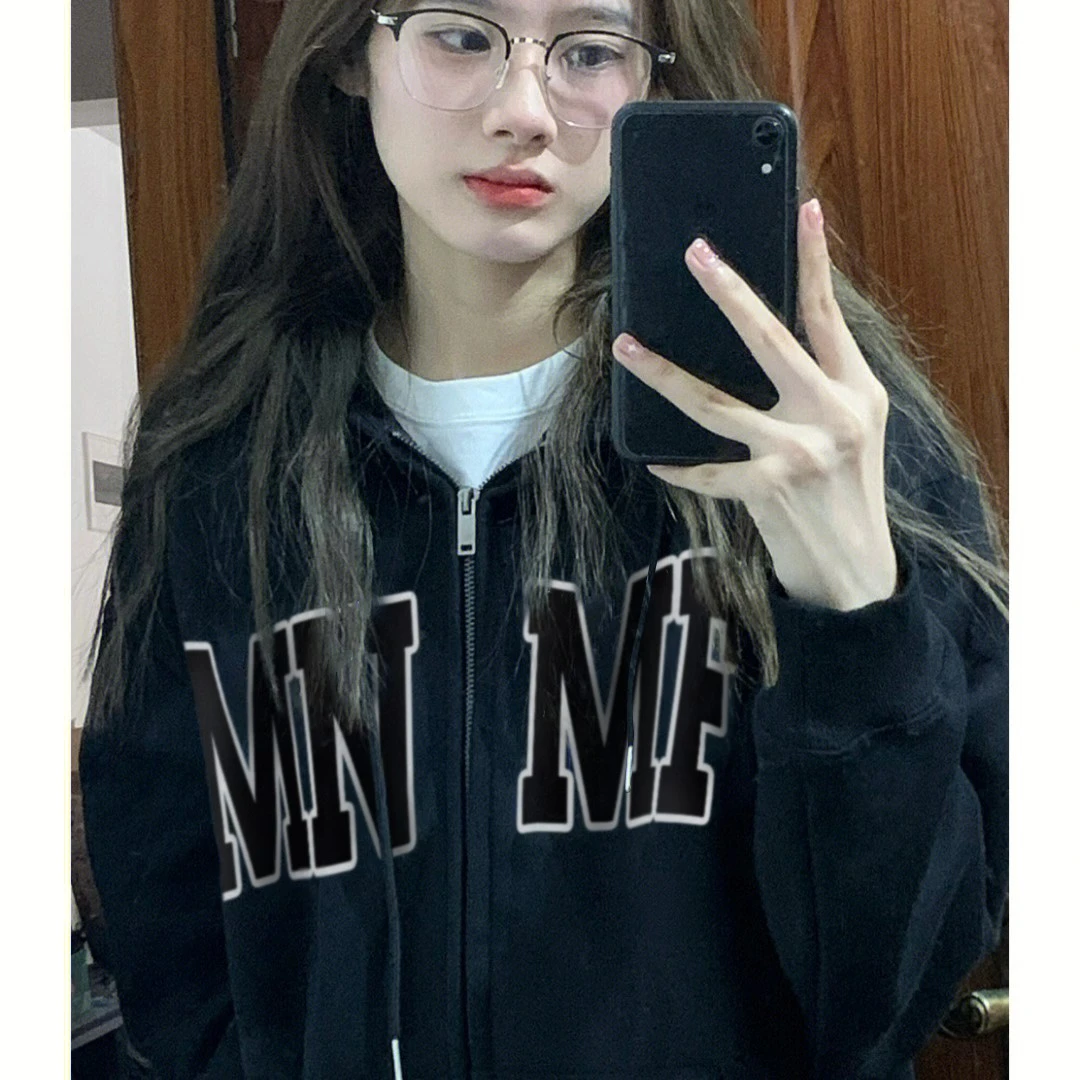 欧美街头风字母印花连帽拉链开衫男女复古百搭潮牌秋冬外套#T1699