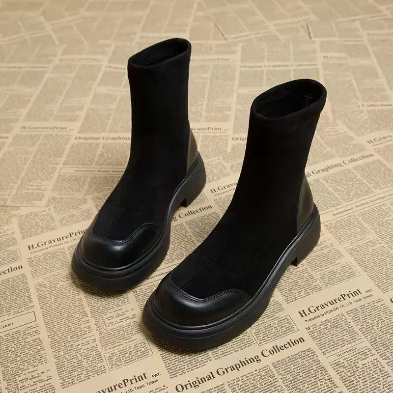 【清断码】2024新款春秋单靴英伦风厚底时尚百搭短靴显瘦加绒女靴