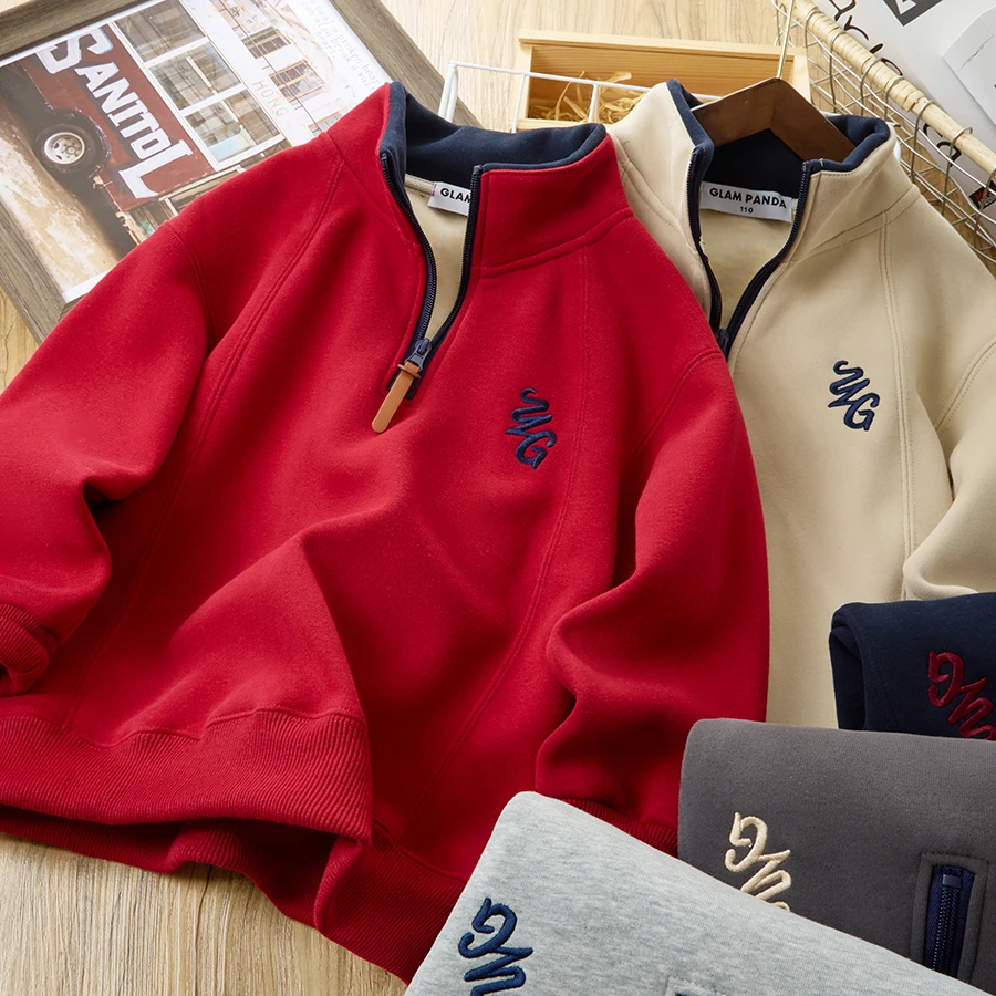 儿童蚕丝羊毛半拉链卫衣冬季新款男童冬款上衣1011