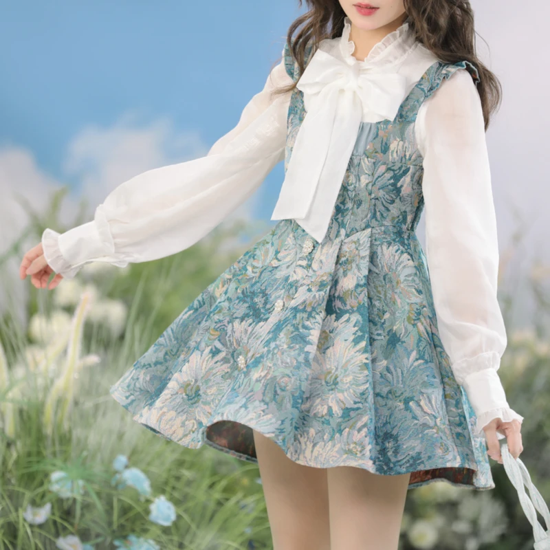 原创SNBL春秋新款设计感油画小众设计感裙子背带连衣裙小香风