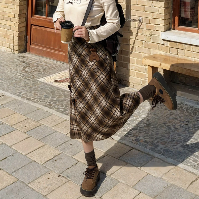 森女部落原创秋冬款毛呢包臀半身裙叠穿裙子2024年新款女装秋冬款