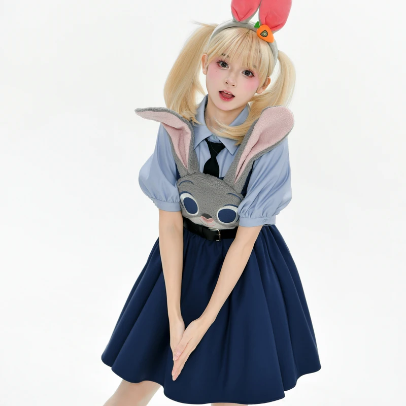 朱迪原创森女部落小众设计感萌趣少女风背带连衣裙衬衫