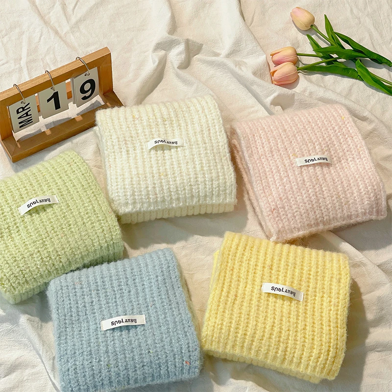 森女部落糖果色甜美围巾针织毛线围脖马卡龙纯色保暖秋冬搭配