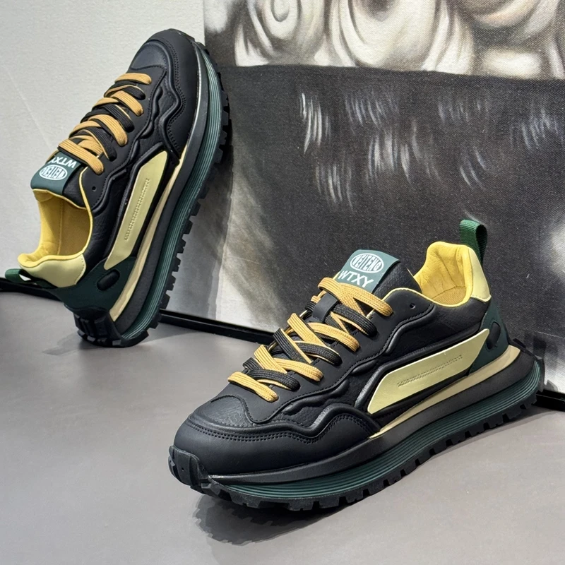 欧洲站男鞋冬季款2024新款皮面防滑运动跑步休闲厚底阿甘老爹潮鞋