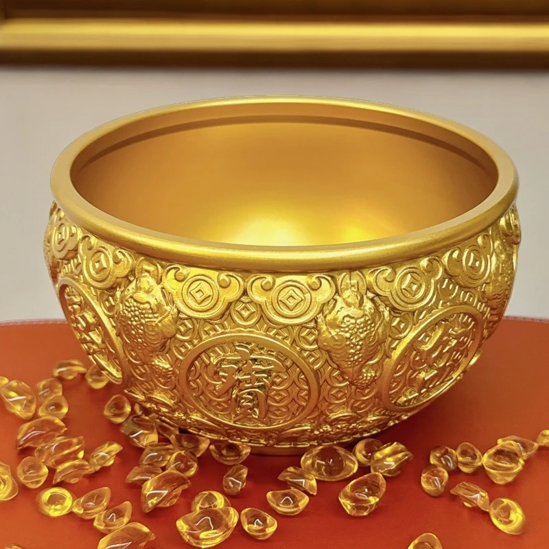 【金蟾聚宝盆】16.5口径金蟾聚宝盆高端家具办公室饰品摆件