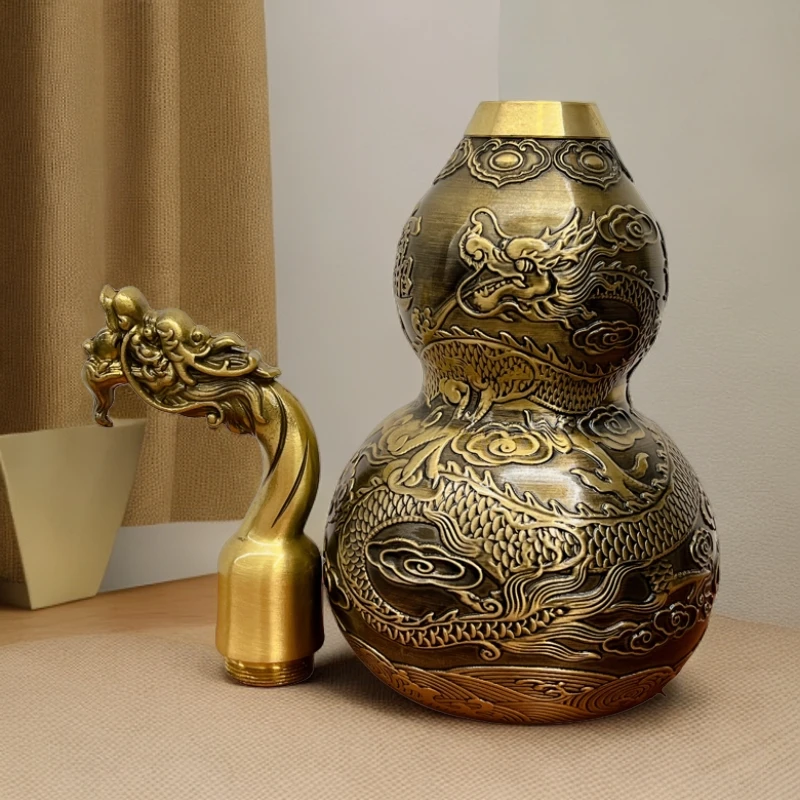 【大号双龙进宝葫芦】黄铜龙头高端特供葫芦办公室家具摆件