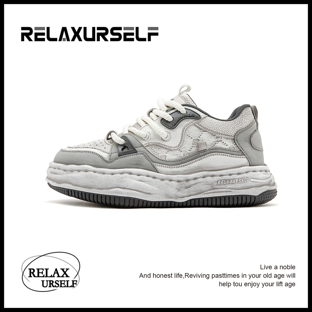 RELAXURSELF四季擦色潮鞋男时尚百搭溶解鞋厚底增高休闲运动板鞋