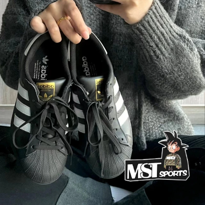 adidas/阿迪达斯SUPERSTAR黑金标贝壳头男女低帮运动板鞋EG4959