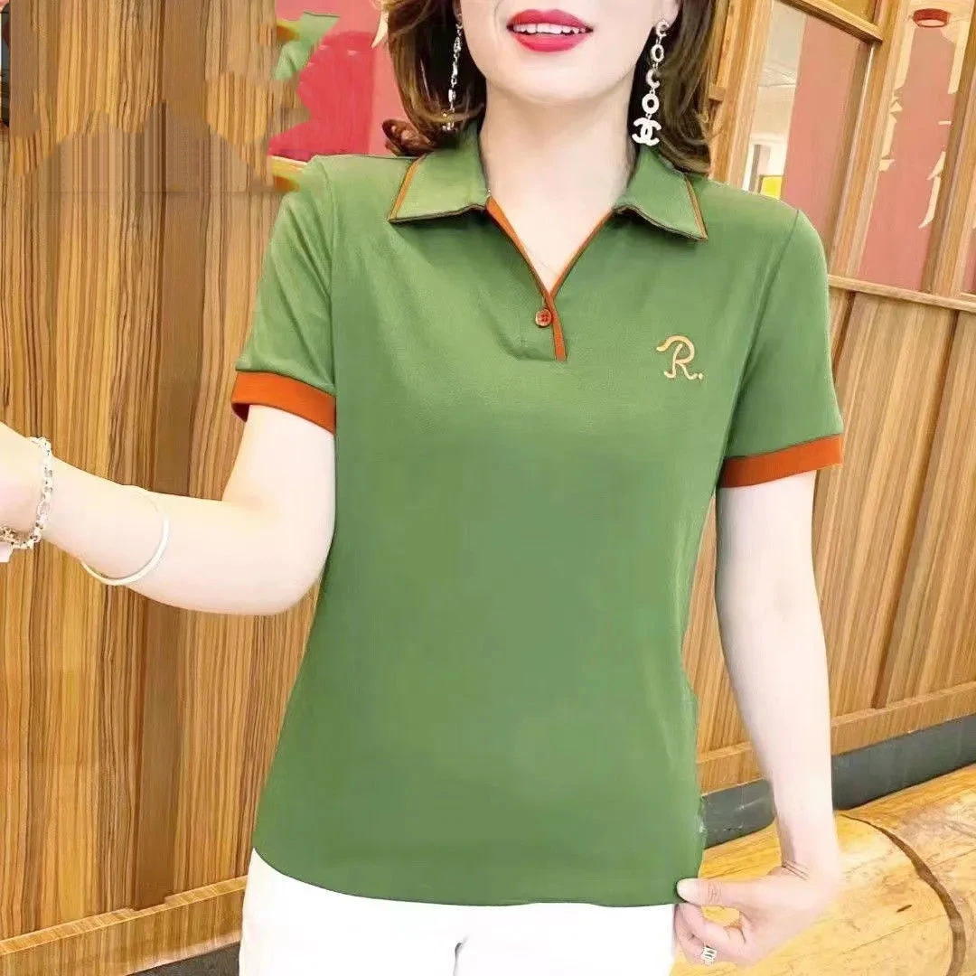 t恤女士短袖夏季百搭POLO衫女新款遮肚有领遮肉上衣减龄打底小衫
