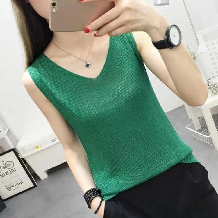 宽松遮肚大码冰丝吊带背心针织打底衫无袖上衣女