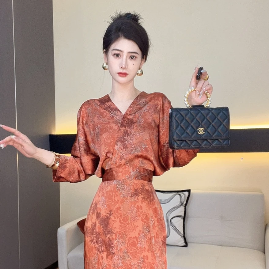 【竹锦】现货原创新中式连衣裙竹子花纹大气STTXK400782复色