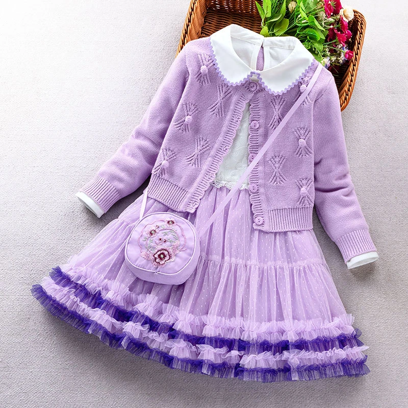 女童连衣裙春秋2024新款洋气儿童毛衣两件套装宝宝公主裙子蓬蓬裙