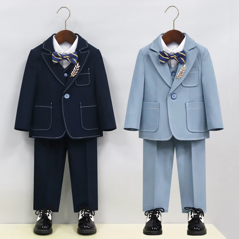 加绒加厚毛衣外贸儿童西装男童小西服套装中童摄影钢琴主持表演婚