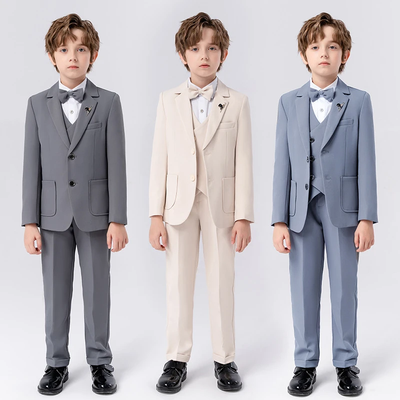 儿童西装礼服秋季新款英伦绅士纯色小西服男童钢琴主持合唱演出服