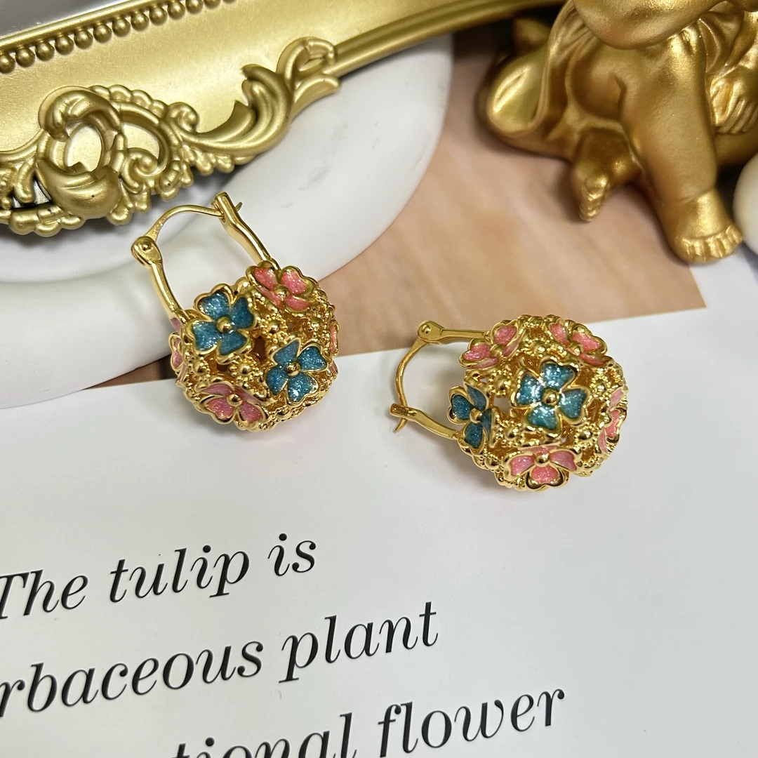 足金999黄金5D无氰气质时尚硬金古风烤漆绣球耳扣7.85