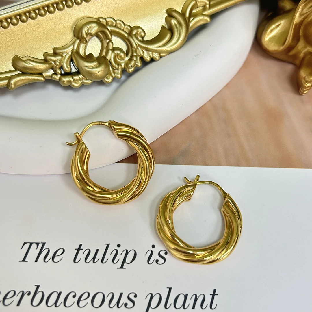 足金999黄金5D无氰硬金气质耳环时尚耳饰缠绕小众麻花耳扣7.2