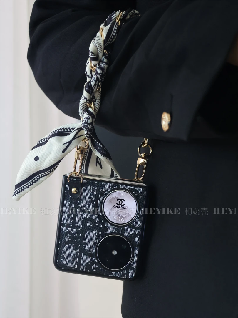 潮牌字母印花适用华为pocket2手机壳oppo小折叠防摔简约斜挎壳女