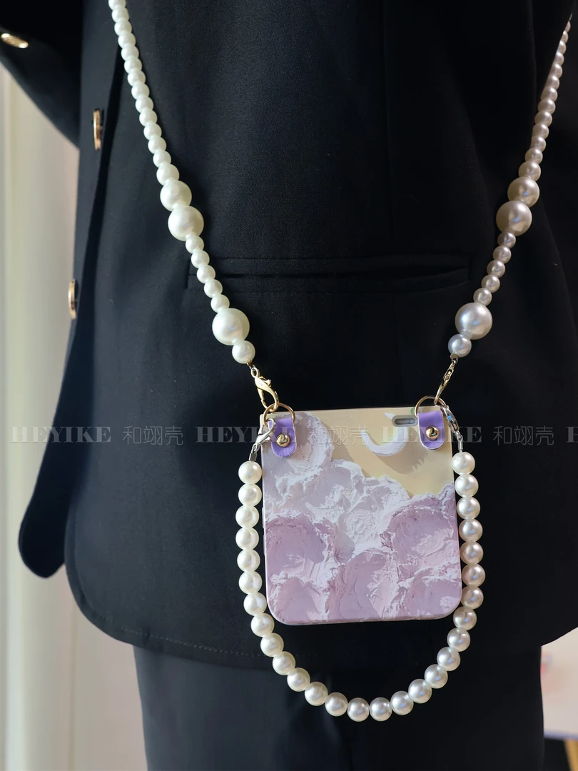 高级感紫色油画花适用荣耀MagicVFlip手机壳折叠flip斜挎防摔手提