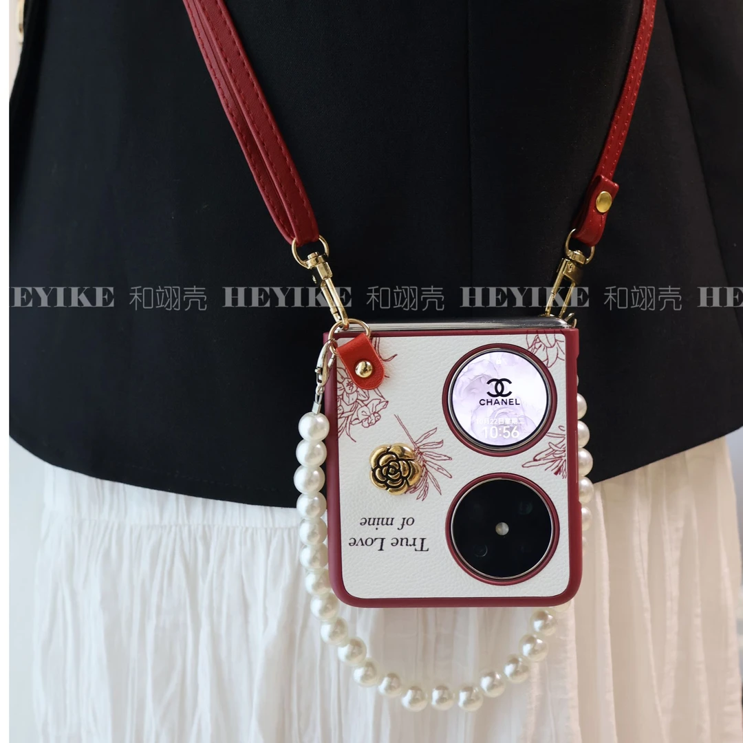 秋冬酒红山茶花适用华为Pocket2手机壳折叠novaflip斜挎防摔保护