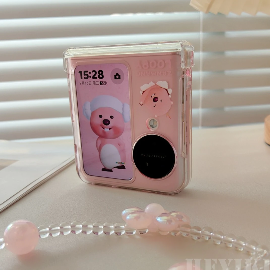 粉色小海狸适用oppofindn3flip手机壳折叠屏find N2卡通可爱女款