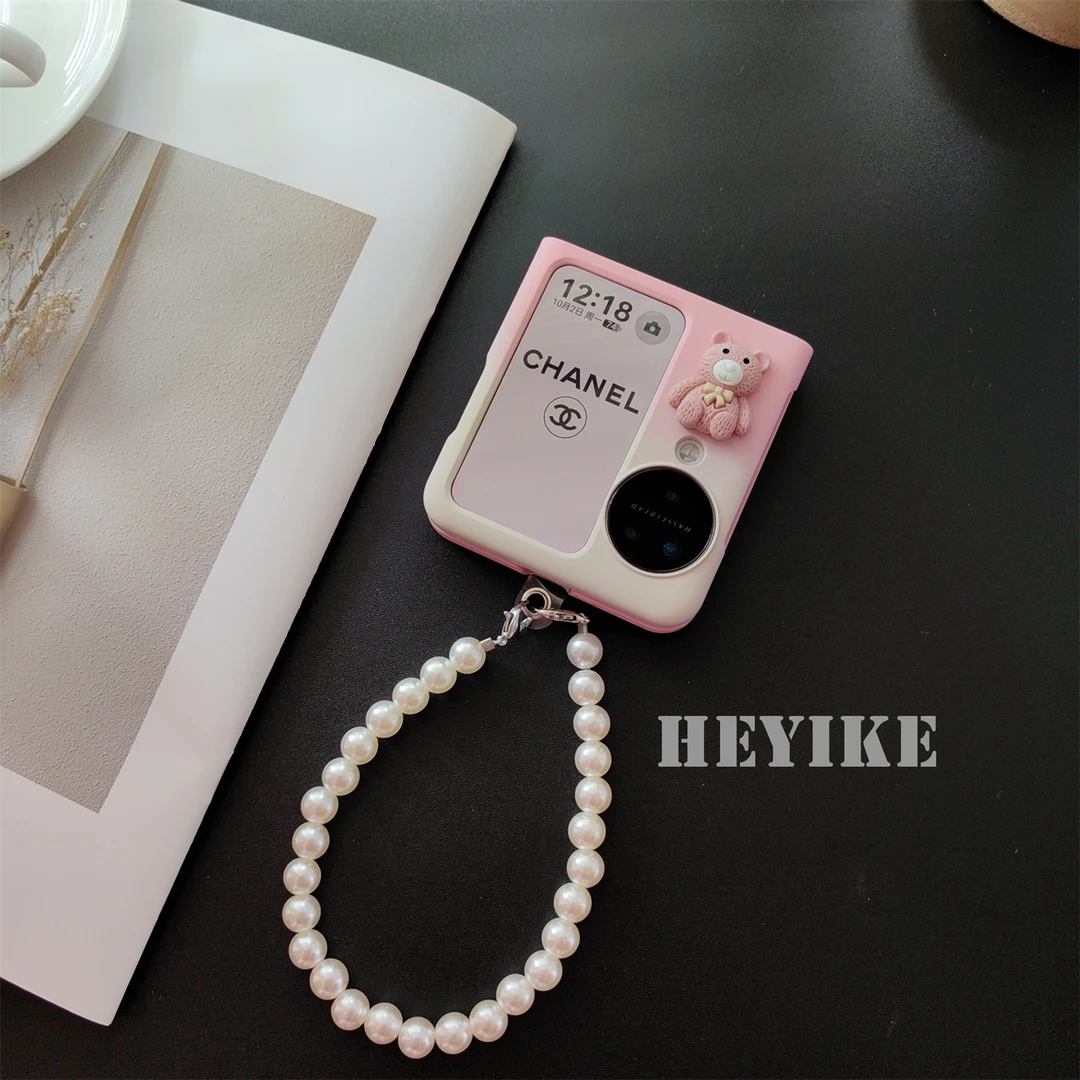 高级浅粉渐变小熊适用OPPOFindN3Flip手机壳N2可爱卡通折叠保护套