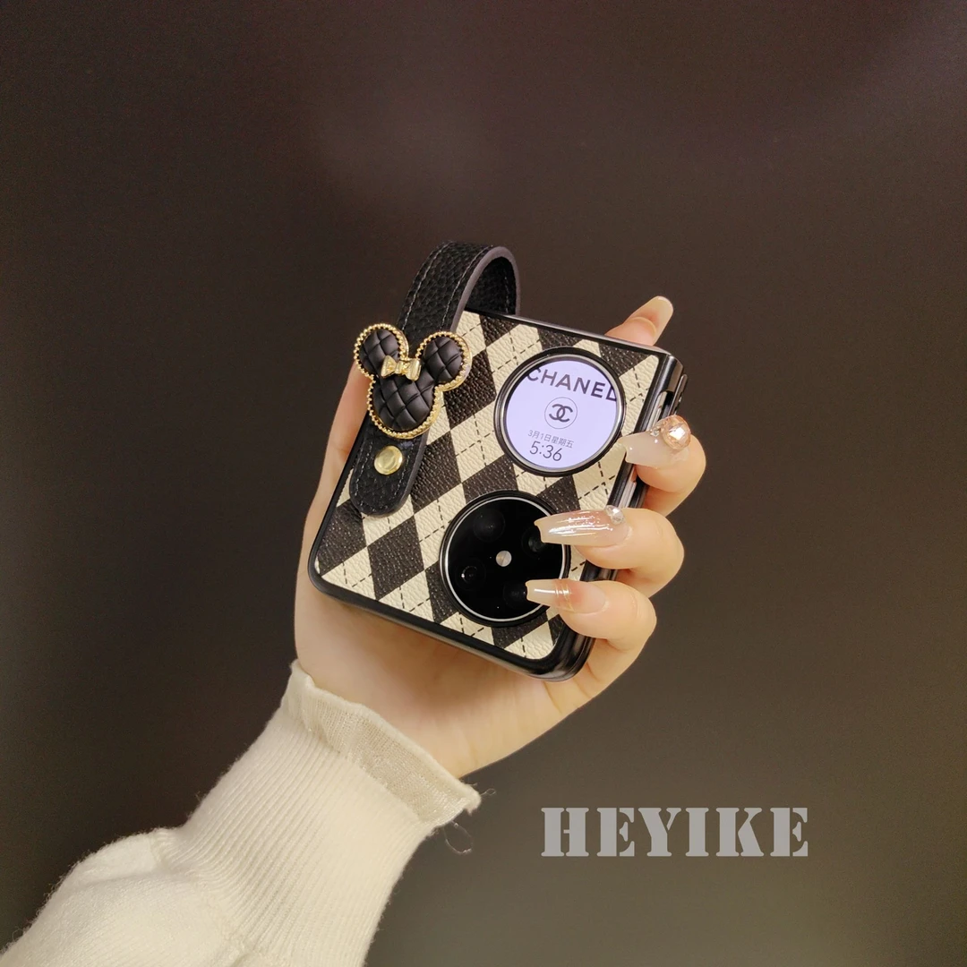 奢华菱格米奇腕带适用华为pocket2手机壳新款卡通novaflipS折叠屏