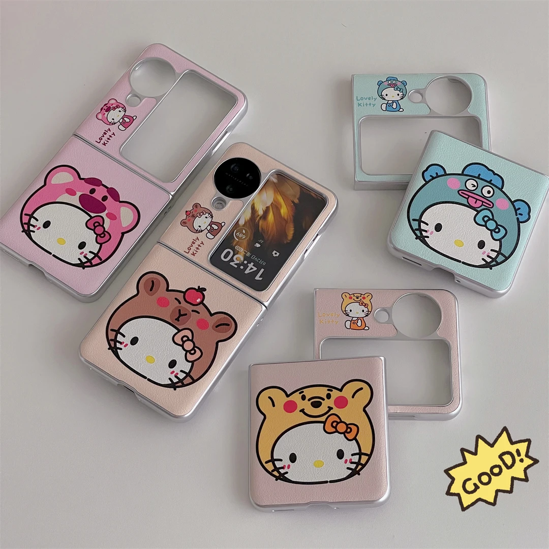电镀小羊皮Kitty猫适用oppofindn3flip手机壳折叠屏2flip保护套新