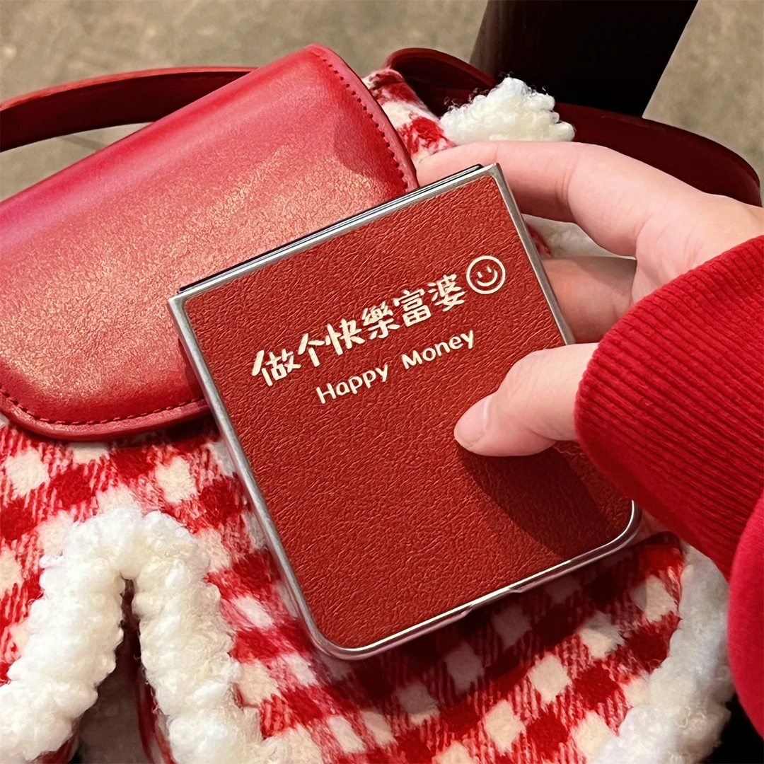 潮牌小富婆红色适用荣耀magicvflip手机壳三星Zflip5小羊皮防摔