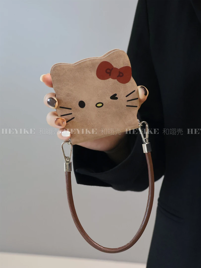 高级感KT猫手提包适用华为pocket2手机壳折叠屏novaflip皮纹斜挎