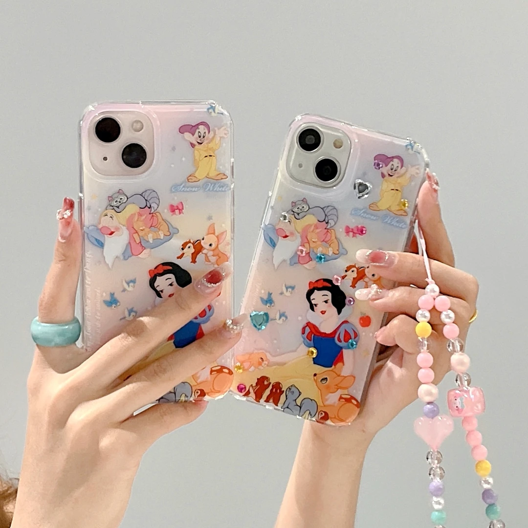 卡通迪士尼白雪公主手机壳适用于iphone14promax手链11/12/13全包