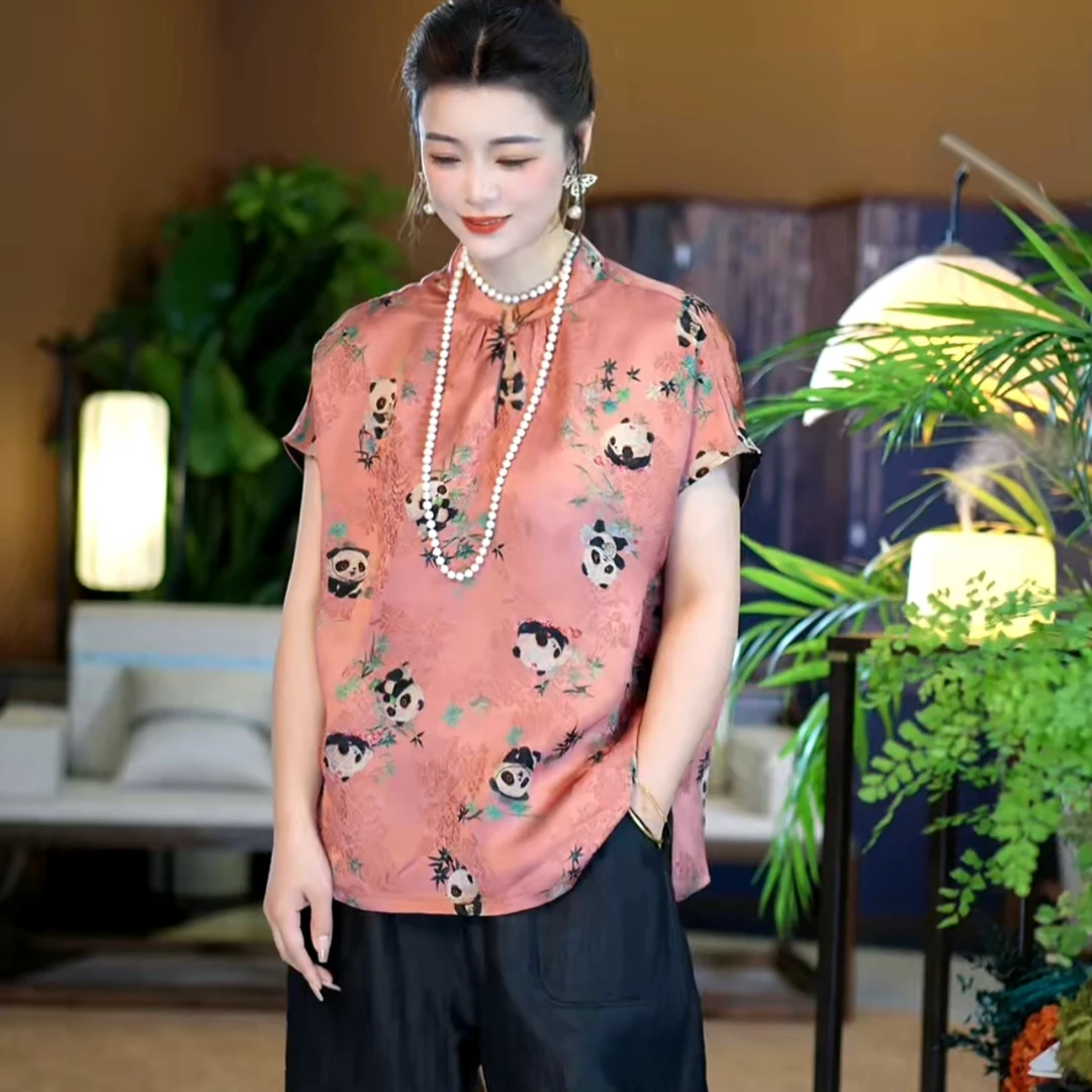 【苏唐韵】新款香云纱大熊猫定制图案设计上衣
