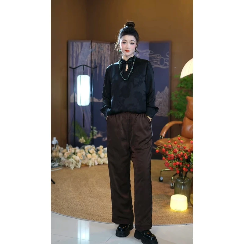 新款 红云纱保暖棉裤两面穿 显瘦高级大气简约设计