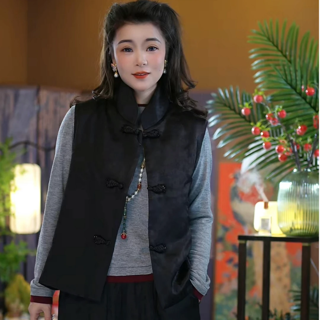 【苏唐韵】冬季新中式老钱风马甲  香云纱桑蚕丝国风保暖百搭款
