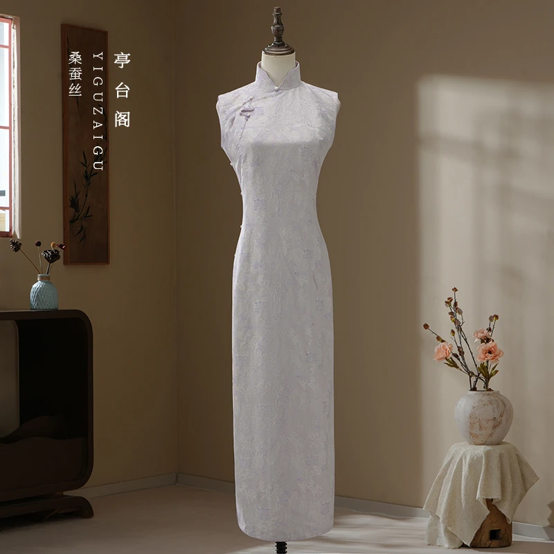 微瑕《亭台阁》一顾再顾异色罗全开襟古法无袖旗袍手工桑蚕丝气质