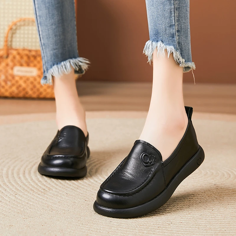 1666软底牛筋底真皮浅口女单鞋舒适春秋圆头平底百搭休闲妈妈鞋