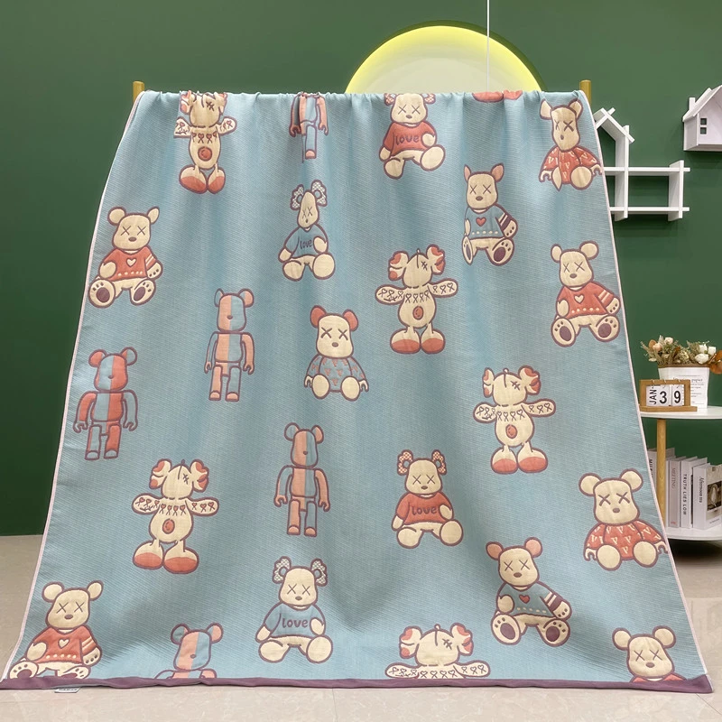 【机器熊】1.5x2米 亲肤 透气 多层纱布单人床盖毯四季多功能盖毯