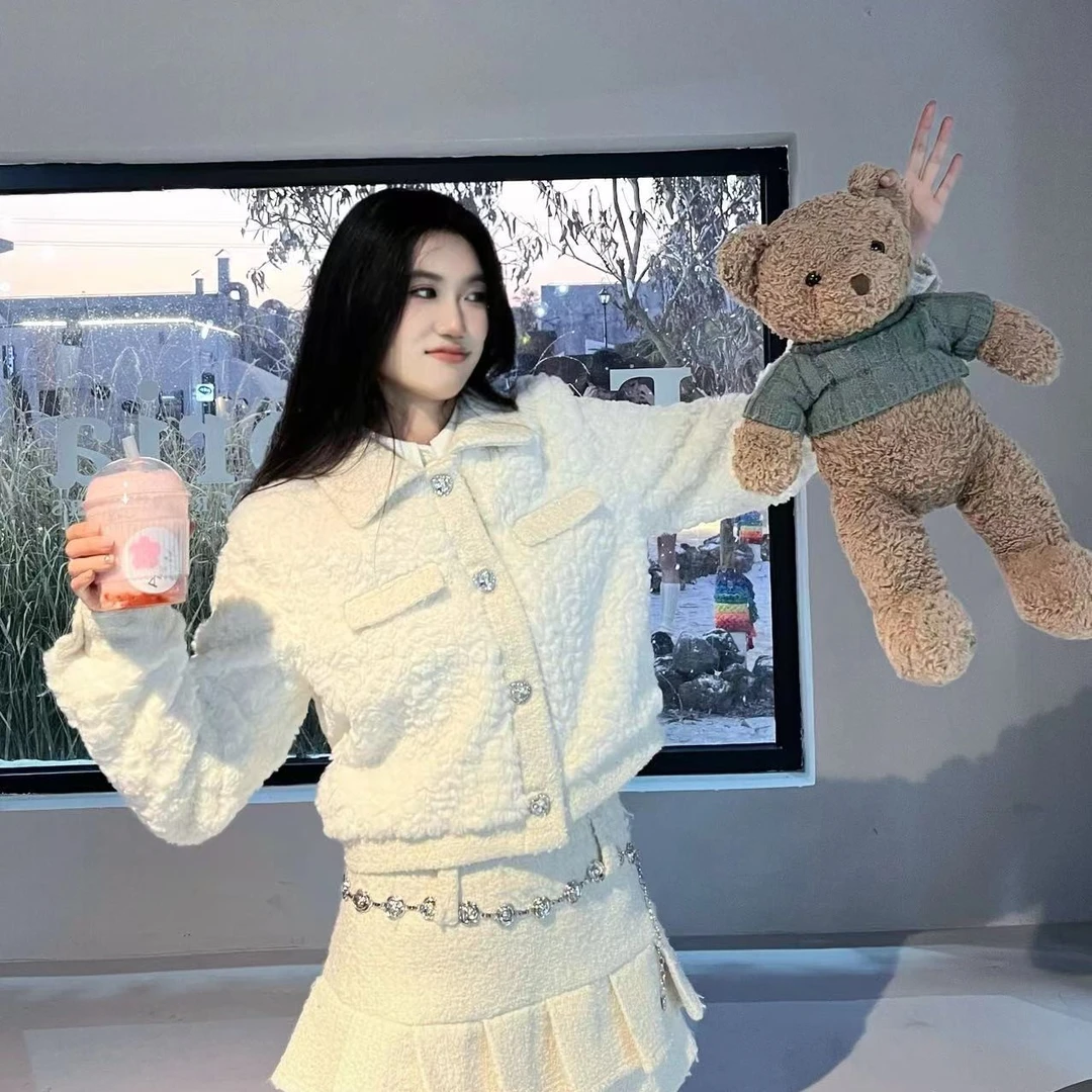 BIG CHEESE话事人原创设计白色毛毛短上衣加厚秋冬短款毛绒百搭