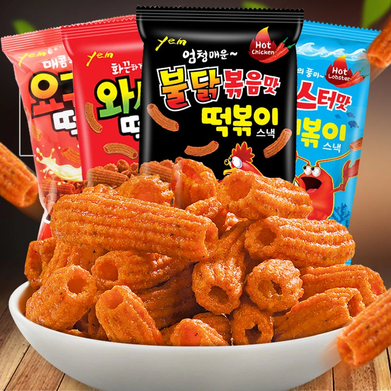 韩国进口零食YEM火鸡辣味炒年糕条空心脆打糕条休闲膨化食品110g
