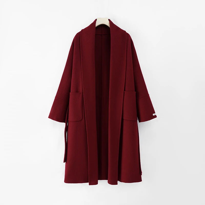 宽松双面呢秋冬气质网红时尚百搭女士毛呢中长款大衣WH-2376