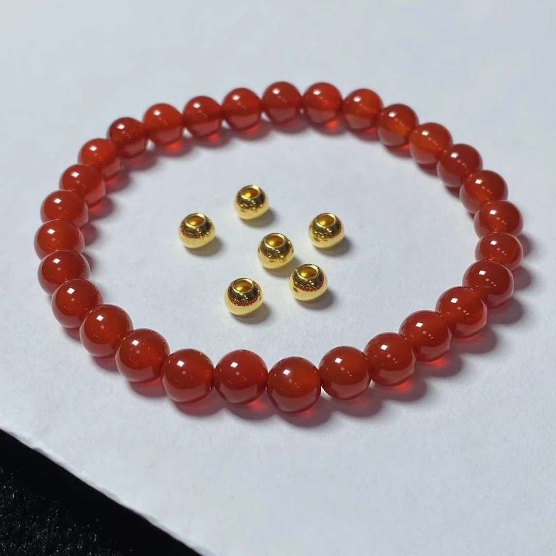 足金卡5光珠6颗玛 瑙手串黄金首饰时尚@@A005-6