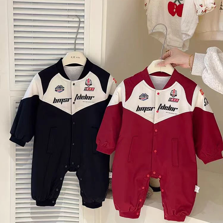 加绒加棉男宝宝连体衣冬季男婴夹棉冲锋衣保暖婴儿衣服冬款爬服