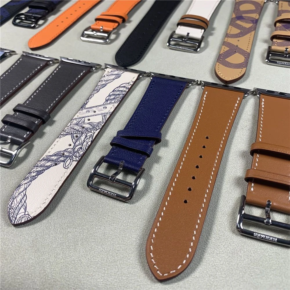 Iwatch针扣皮质牛皮表带精致手工缝线cnc连接器皮具表带41mm/45mm