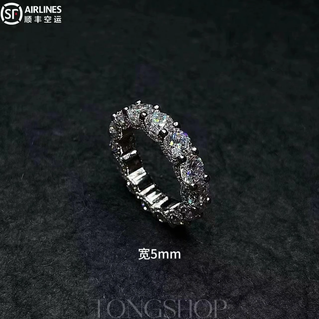 925银合成锆石戒指 TONGSHOP 925银花边满钻戒指 小众欧美满天星