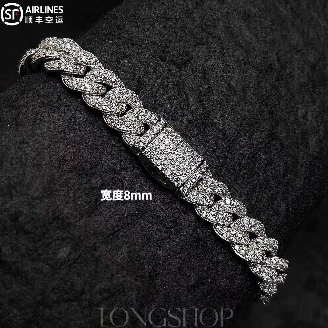 铜合金合成锆石吊坠 TONG 8mm泡泡古巴链 欧美嘻哈手工镶嵌满钻