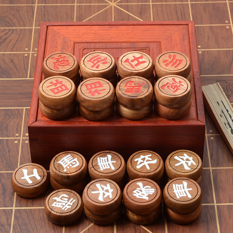 弈流4.8cm缅甸花梨木象棋大果紫檀棋子红木棋盒中国象棋送皮革盘