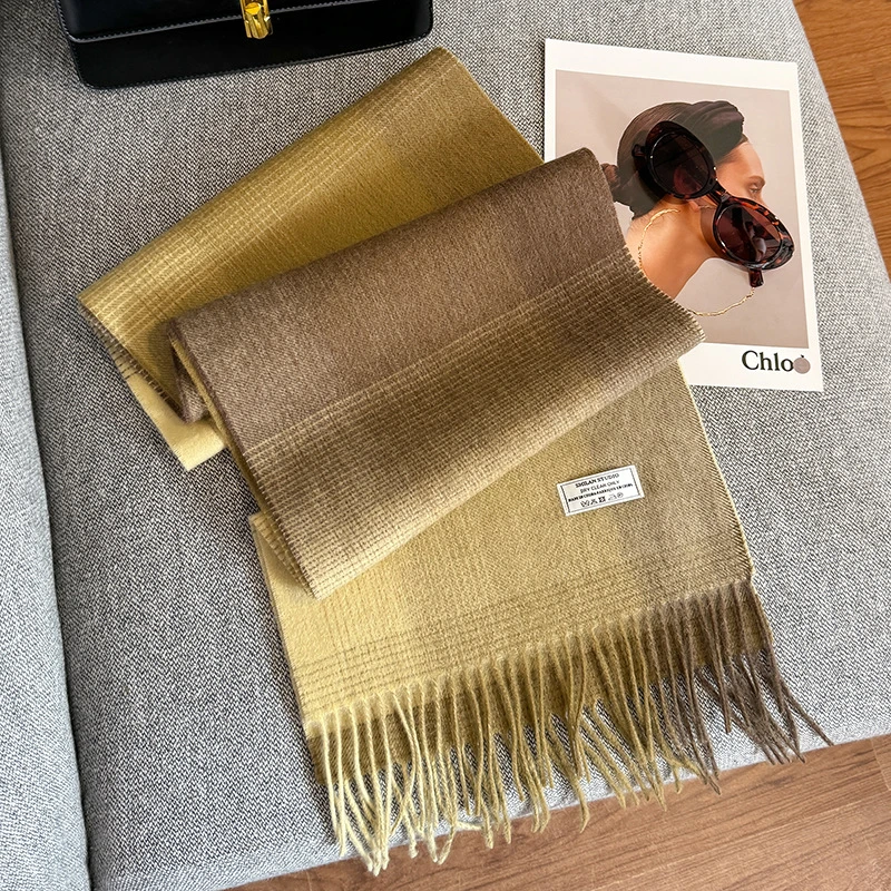 100%羊毛围巾女冬季2024新款保暖高级感韩系格子氛围感高颜值围巾