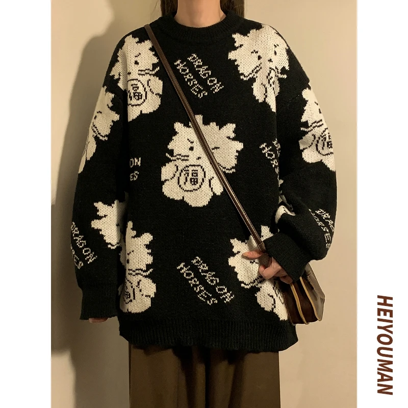 啄木鸟本命年衣服新年男女红色喜庆毛衣新款情侣秋冬宽松针织衫男