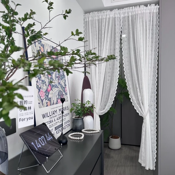 【韩式圆花纱穿杆款】简约轻奢窗纱窗帘透光不透人门帘半帘隔断帘