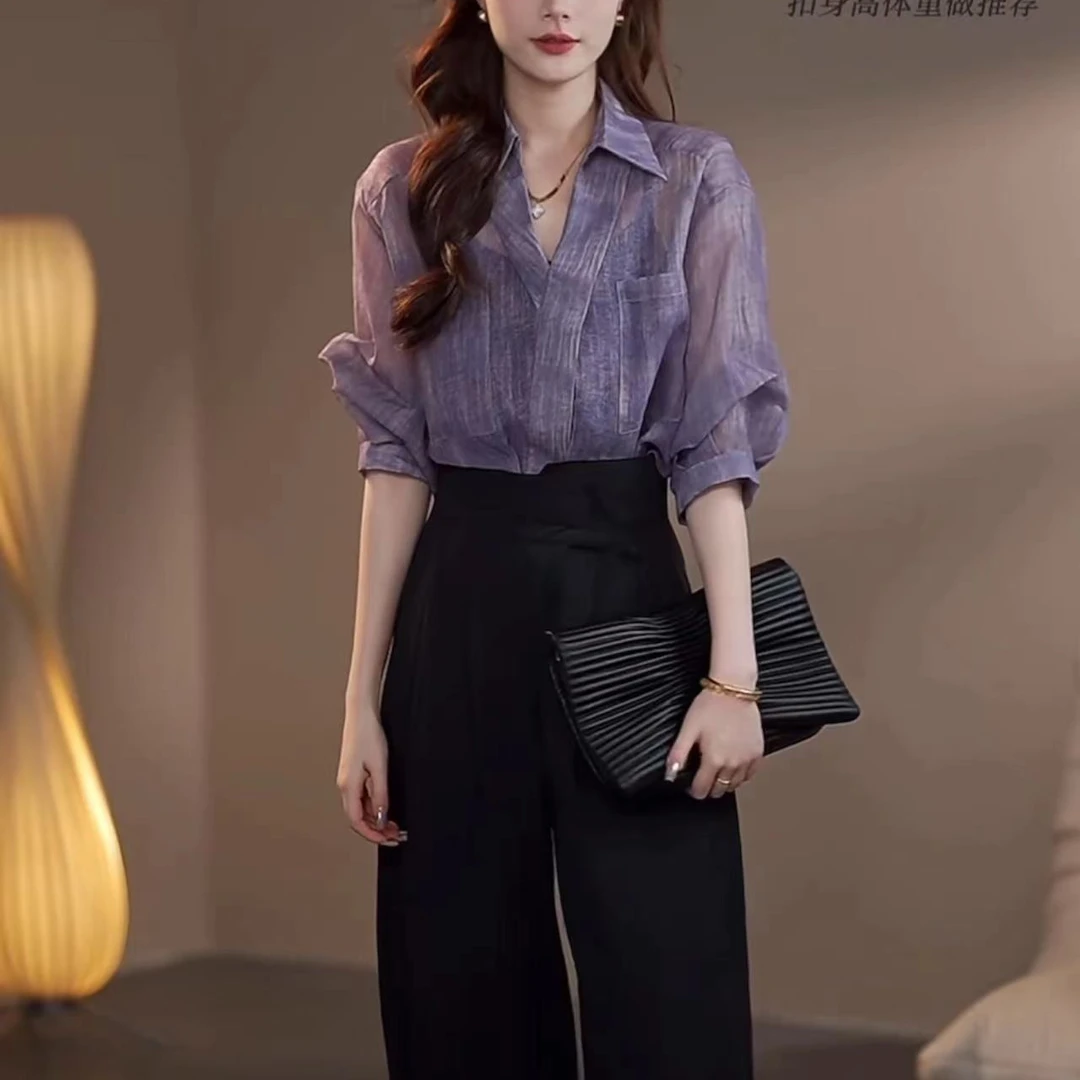 2025夏季新款宽松衬衫女气质休闲衬衣中袖衬衫百搭高端上衣822