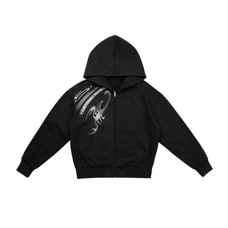 Night Laboratory(NL) 蝎子5气眼简约黑色宽松卫衣外套